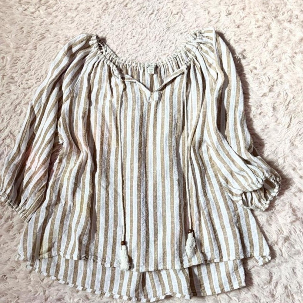Earthy Off Shoulder Striped Indie Earthy Minimalist Top Womens 18/20 Lagenlook